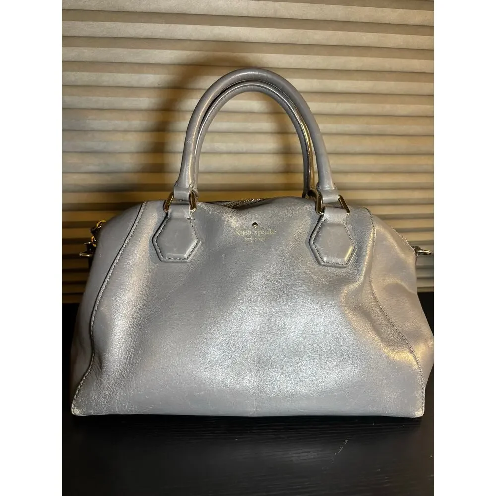 Kate Spade New York Gray Leather Dome Satchel Handbag Gold Hardware Crossbody